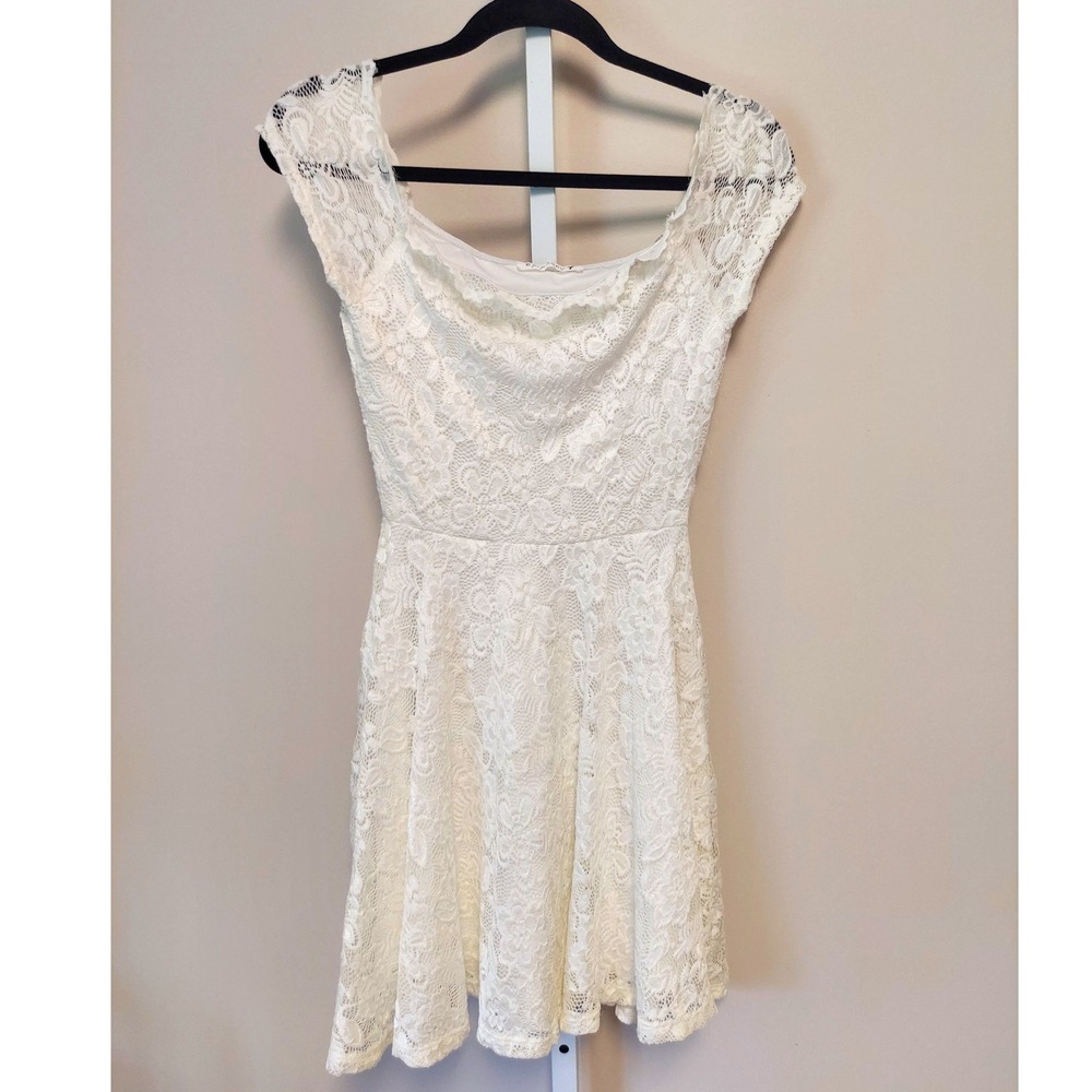Epiphany White Floral Lace Cap Sleeve Skater Mini‎ Dress S Graduation Coquette